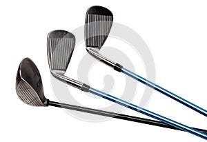 Golf clubs on white