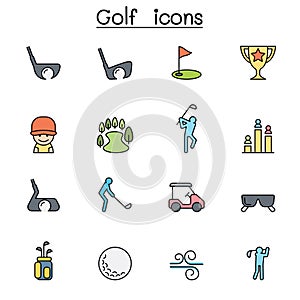 Golf color line icon set