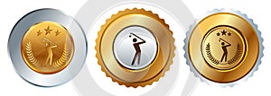 Golf competition tee ball golfing golfer golden emblem medallion medal winner champion badge round graphic
