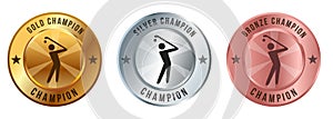 Golf competition tee ball golfing golfer golden emblem medallion medal winner champion badge round graphic silver bronze