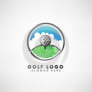 Golf concept logo template with laurel wreath. Label for golf tournaments, organization, and country clubs. Vector illustration