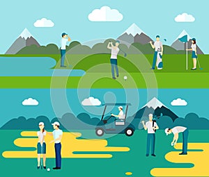 Golf course 2 flat banners composition