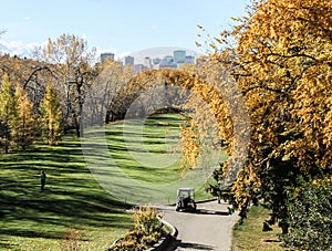 Golf course with fall colors, Edmonton, Alberta, Canada