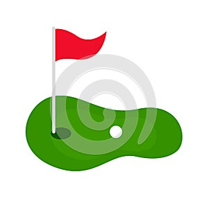 Golf course green with flag and golf ball icon vector color. golf flag with hole and ball isolated on a white background. good for