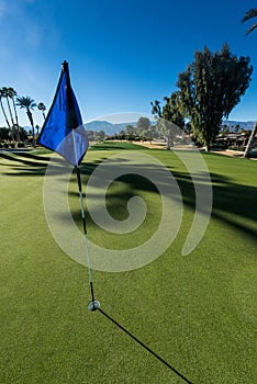 Golf course green with flag in hole