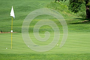 Golf Course, golf green with flag in the hole