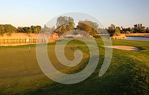 Golf course with green grass and trees