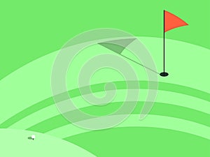 Golf course. Green lawn with a flag and a hole. Typography background for advertising, postcards, poster and banner. Vector