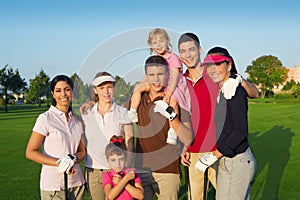 Golf course group of friends people with children
