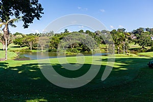 Golf Course Hole Green Flagstick Water