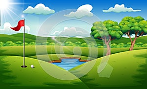 Golf course on the landscape background