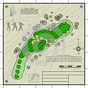 Golf course layout blueprint drawing