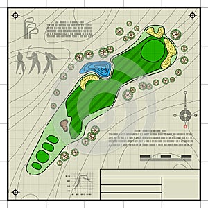 Golf course layout blueprint drawing