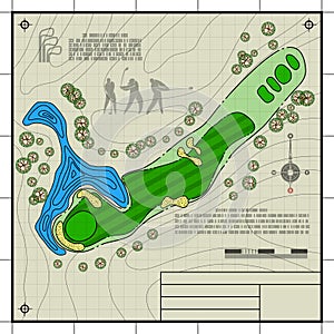 Golf course layout blueprint drawing