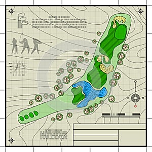 Golf course layout blueprint drawing