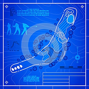 Golf course layout blueprint drawing