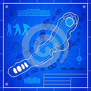 Golf course layout blueprint drawing