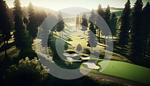 Golf course in the mountains. 3d render. Conceptual image