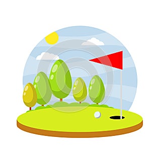 Golf course. Summer sports. Cartoon flat illustration