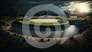 Golf course in a sunny day background. Generative AI