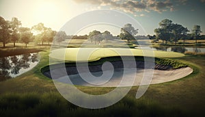 Golf course in a sunny day background. Generative AI