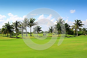 Golf course tropical palm trees Mexico