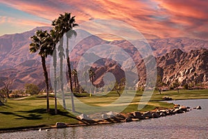 Golf courseat sunset  in palm springs, california