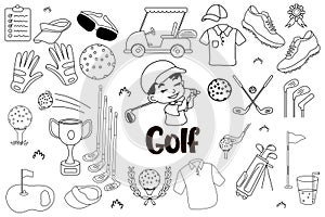 golf doodle element clipart set