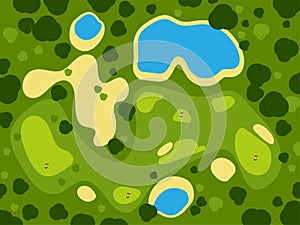 Golf field course green grass sport landscape play club game golfing hole outdoor background vector illustration.