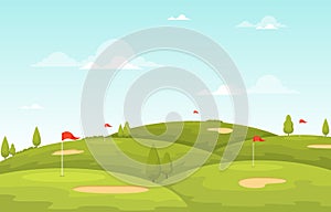 Golf Field Flag Green Grass Tree Outdoor Sport Landscape