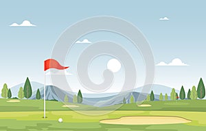 Golf Field Flag Green Grass Tree Outdoor Sport Landscape