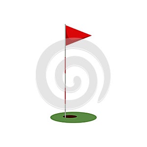 Golf flag on the grass with hole isolated on white background, flat element for golfing, golf equipment - vector