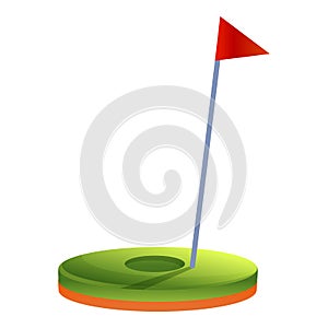 Golf flag hole icon, cartoon style