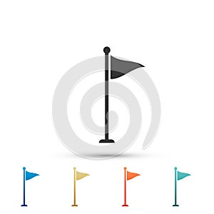 Golf flag icon isolated on white background. Golf equipment or accessory. Set elements in colored icons
