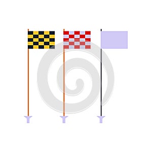 Golf flags set isolated on white background, flat element for golfing, golf equipment - vector illustration