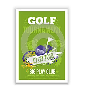 Golf flyer vector illustration. Tournament design invitation with hand drawn grunge elements. Easy to edit for your