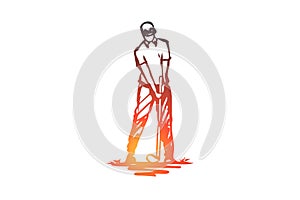 Golf, game, player, golfer, golfing concept. Hand drawn isolated vector.