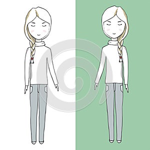 Golf girl vector female teacher in, jeans autunm clothing long hair family person school baby student winter travel
