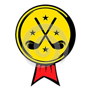 Golf golden award with clubs icon, icon cartoon