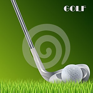 Golf green background with ball and stick template