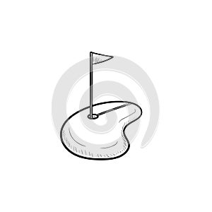 Golf hole and flag hand drawn outline doodle icon.