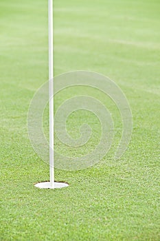Golf hole with flag stick.