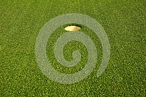 Golf hole on the green grass