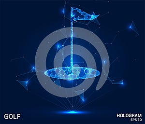 Golf hologram: a Golf Hole made up of polygons, triangles, points, and lines. Golf is a low-poly compound structure.