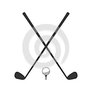 Golf icon. Crossed golf clubs or sticks with ball on tee. Vector illustration.