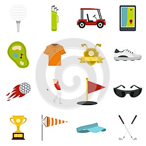 Golf items icons set in flat style