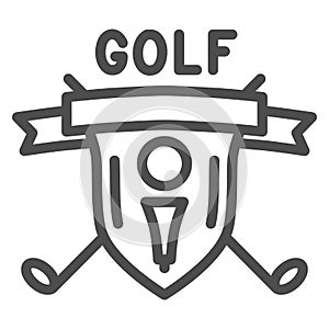 Golf logo with golfball and crossed sticks line icon, sport concept, Golf club emblem sign on white background, shield