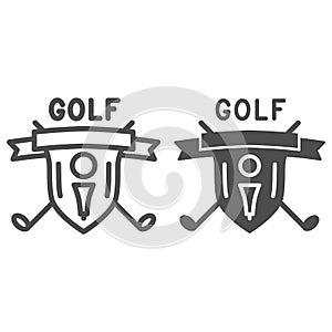 Golf logo with golfball and crossed sticks line and solid icon, sport concept, Golf club emblem sign on white background