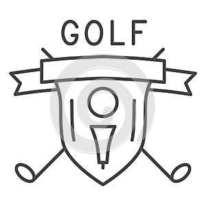 Golf logo with golfball and crossed sticks thin line icon, sport concept, Golf club emblem sign on white background