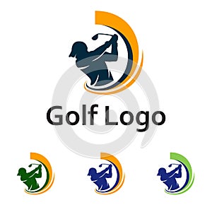 Golf Logo Golfer Swing and Hit the Ball